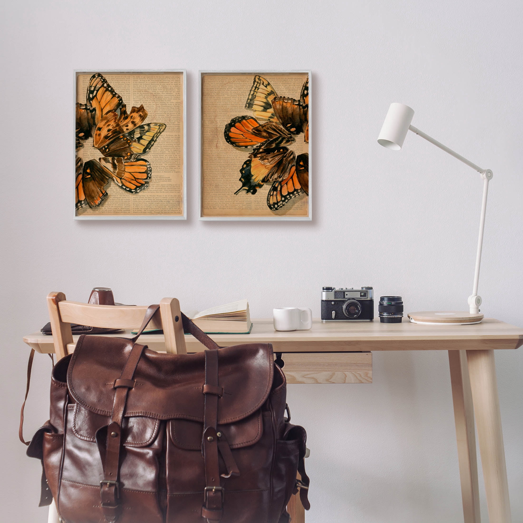 Stupell Industries Vintage Butterfly Literature Pages Graphic Art Gray Framed Art Print Wall Art, Set of 2, Design by Jennifer Paxton Parker