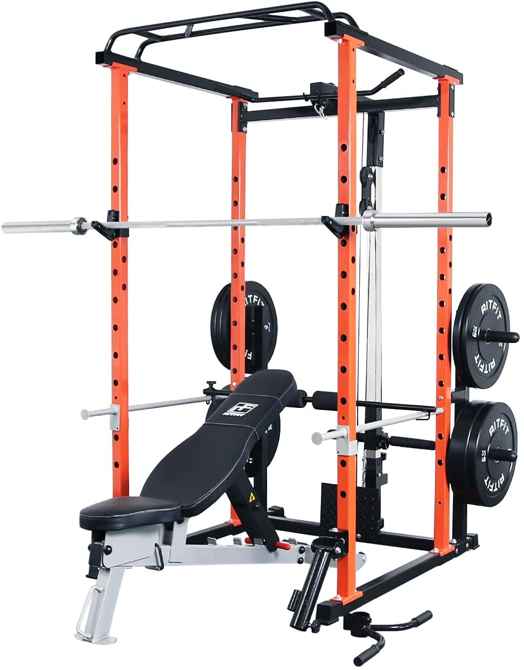 RitFit 1000LB Capacity Power Cage Rack with Lat pull down, High Capacity Weight Bench, 7ft