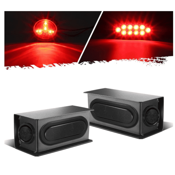 2Pcs Steel Trailer Light Boxes Housing Kit, 6" Oval Red 10 LED Trailer Tail Lights Smoke Lens & 2" LED Smoked Black Red Round Side Lights 4LED w/Grommets and wire connectors
