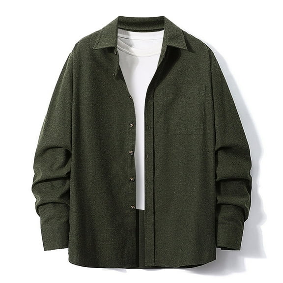 Button-Down Shirts for Men with Pocket and Collared Long Sleeve Shackets Shirt Mens Casual Solid Color Loose Comfort Lapel Office Work Outerwear Tops