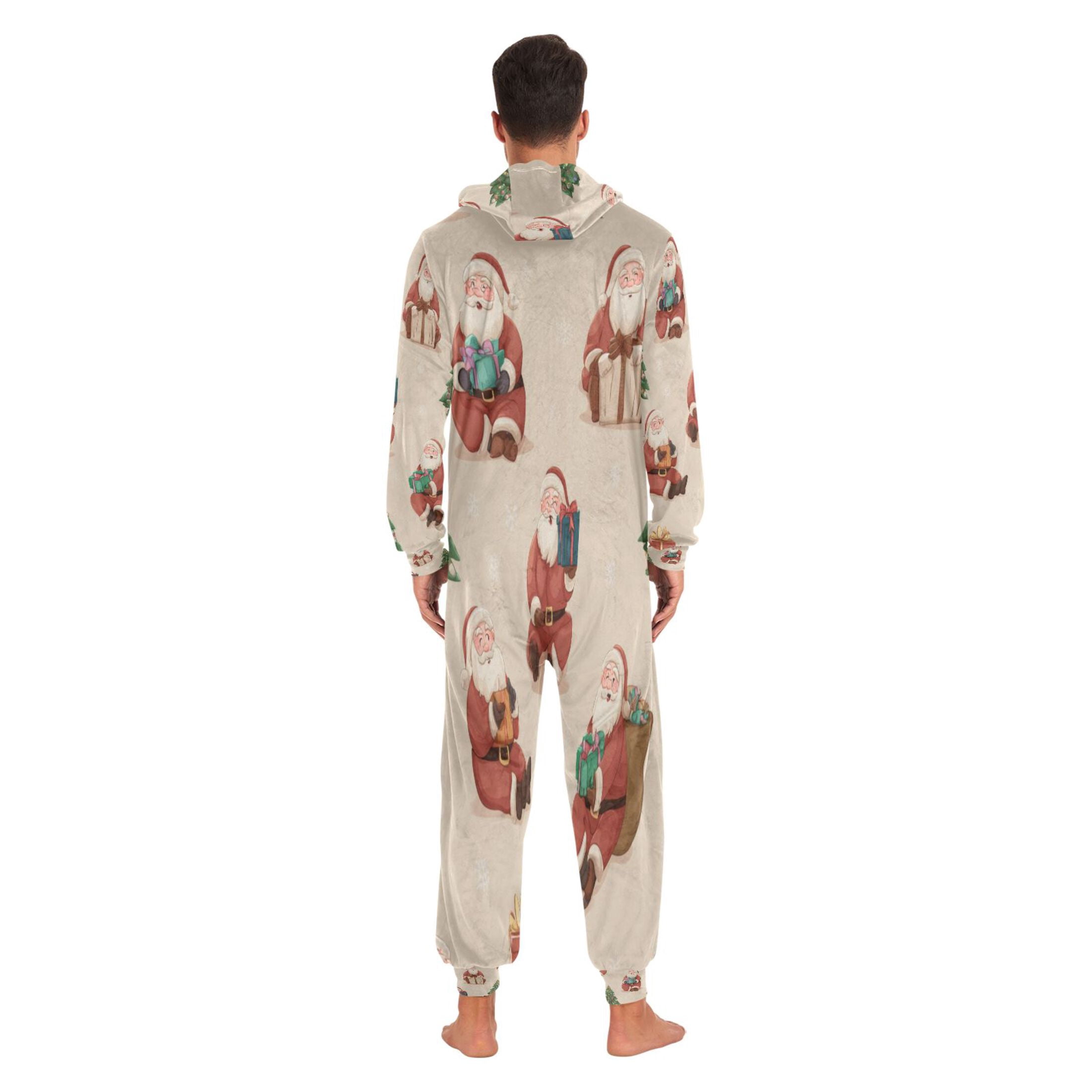 1-Pack Onesie Jumpsuits For Men&Women Winter One Piece Zipper Pajamas Playsuit Santa Various Poses