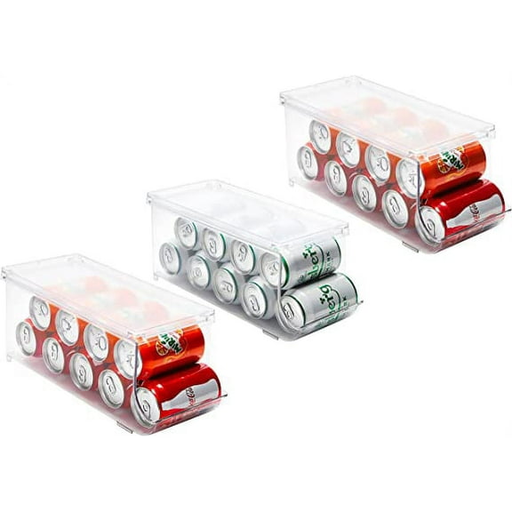 Jinamart Pop Soda Can Organizer Bin and Dispenser with LID - Refrigerator Organizers and Storage Bins for Freezer, Clear Plastic Bin for Kitchen & Pantry Organization (13.5" x 5.7" x 5.9" - Set of 3)