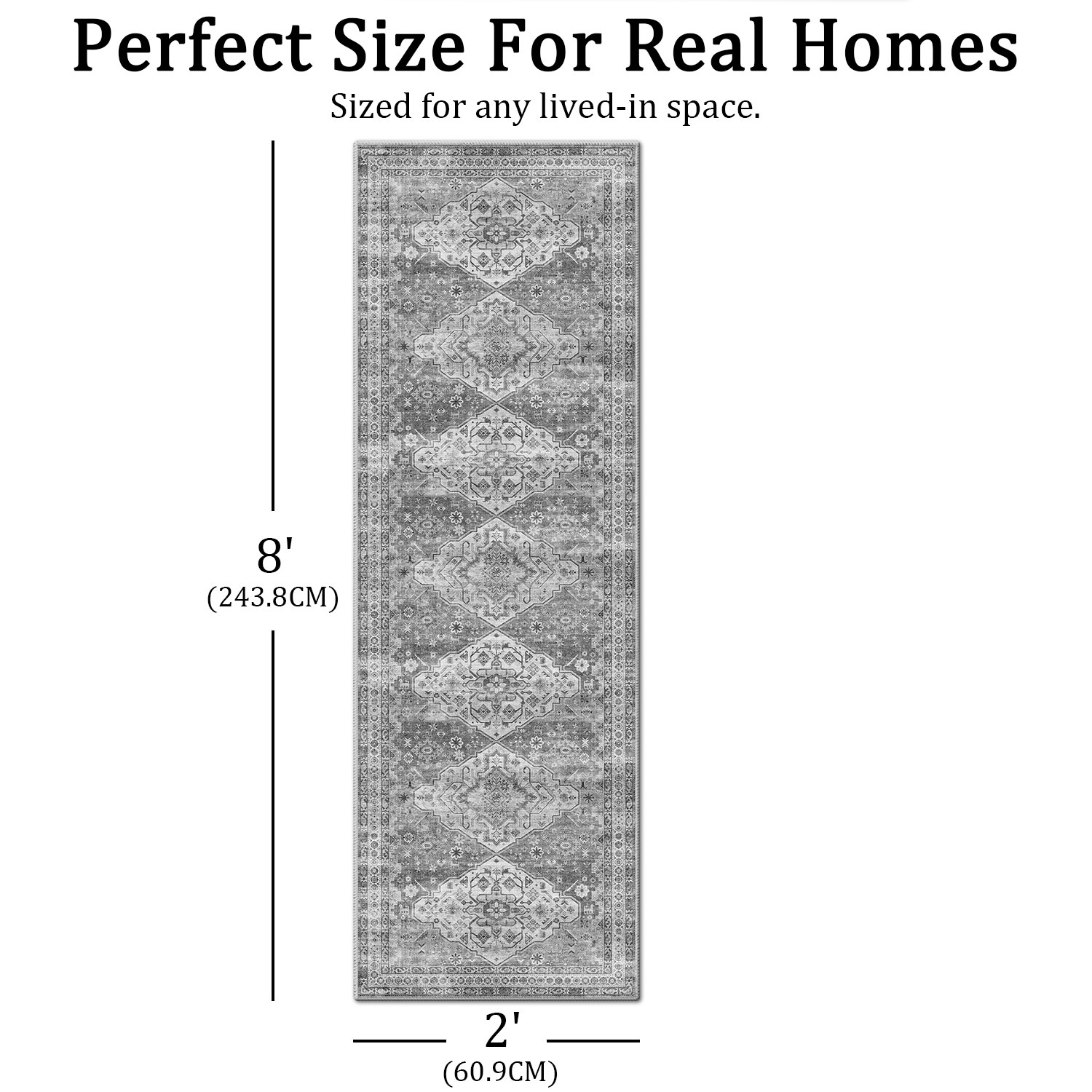 TECHVIDA 2'x8' Hallway Runner Rug Boho,Non Slip Machine Washable Rugs for Hallway Kitchen,Grayish Beige