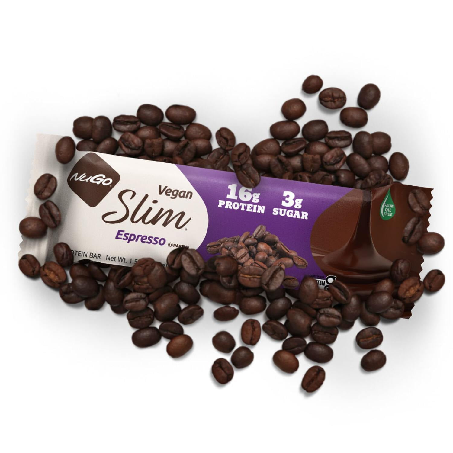 NuGo Slim Dark Chocolate Espresso, 16g Vegan Protein, 3g Sugar, 7g Fiber, 170 Calorie, Low Net Carbs, Gluten Free, 24 Count
