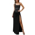 thumbnail image 5 of Women's Sexy Lace Maxi Dress High Split Spaghetti Strap Backless Wedding Guest Formal Dresses, Mother of The Bride Dresses(Black,L), 5 of 6