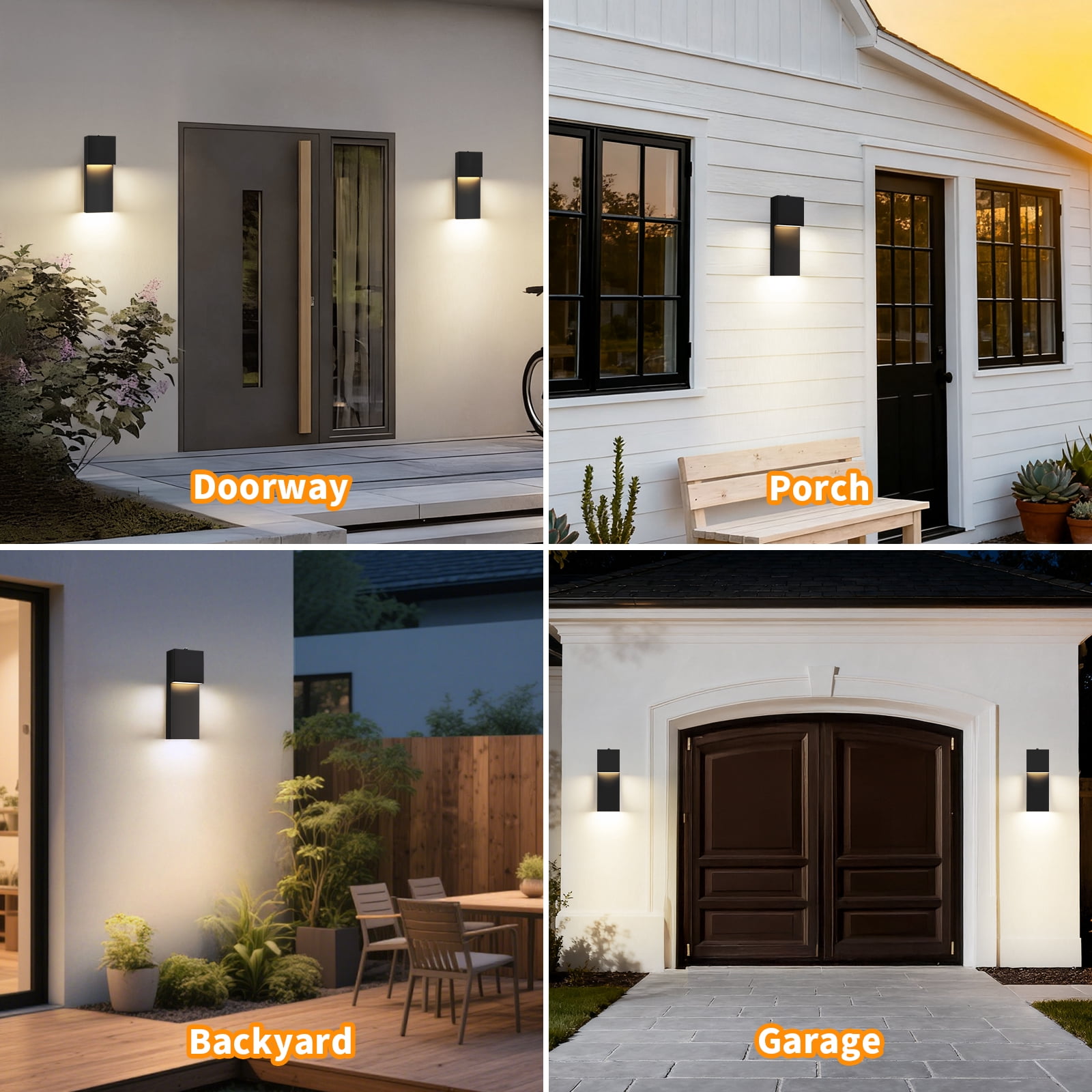 Modern LED Outdoor Wall Sconce, 15'' 20W Outdoor Light Fixtures Exterior Wall Lights, Black LED Front Porch Lights Outside Wall Mount Lighting for House, Backyard, Warm White 3000K, 2 Pack