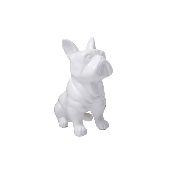 Ceramic Sitting French Bulldog Figurine with Pricked Ears, Glossy White- Saltoro Sherpi
