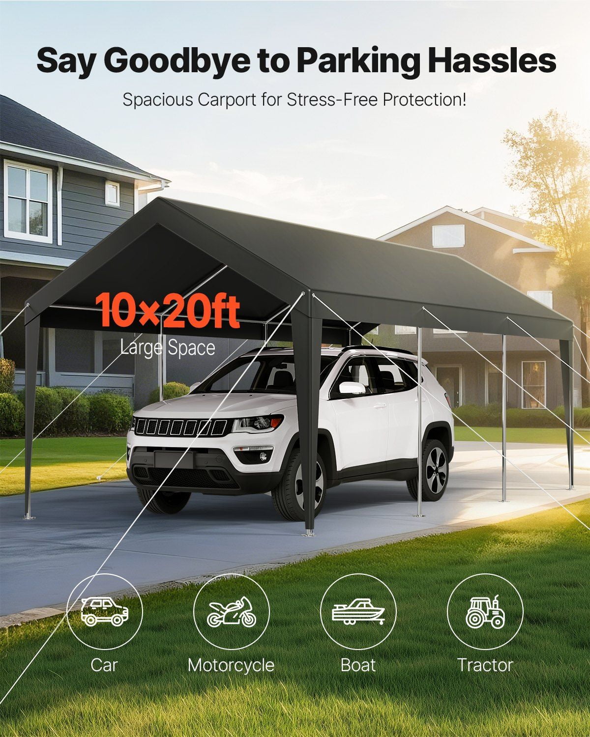 10 x 20 FT Portable Carport Canopy Shelter, Heavy Duty Grey Car Garage Tent for Cars & SUVs