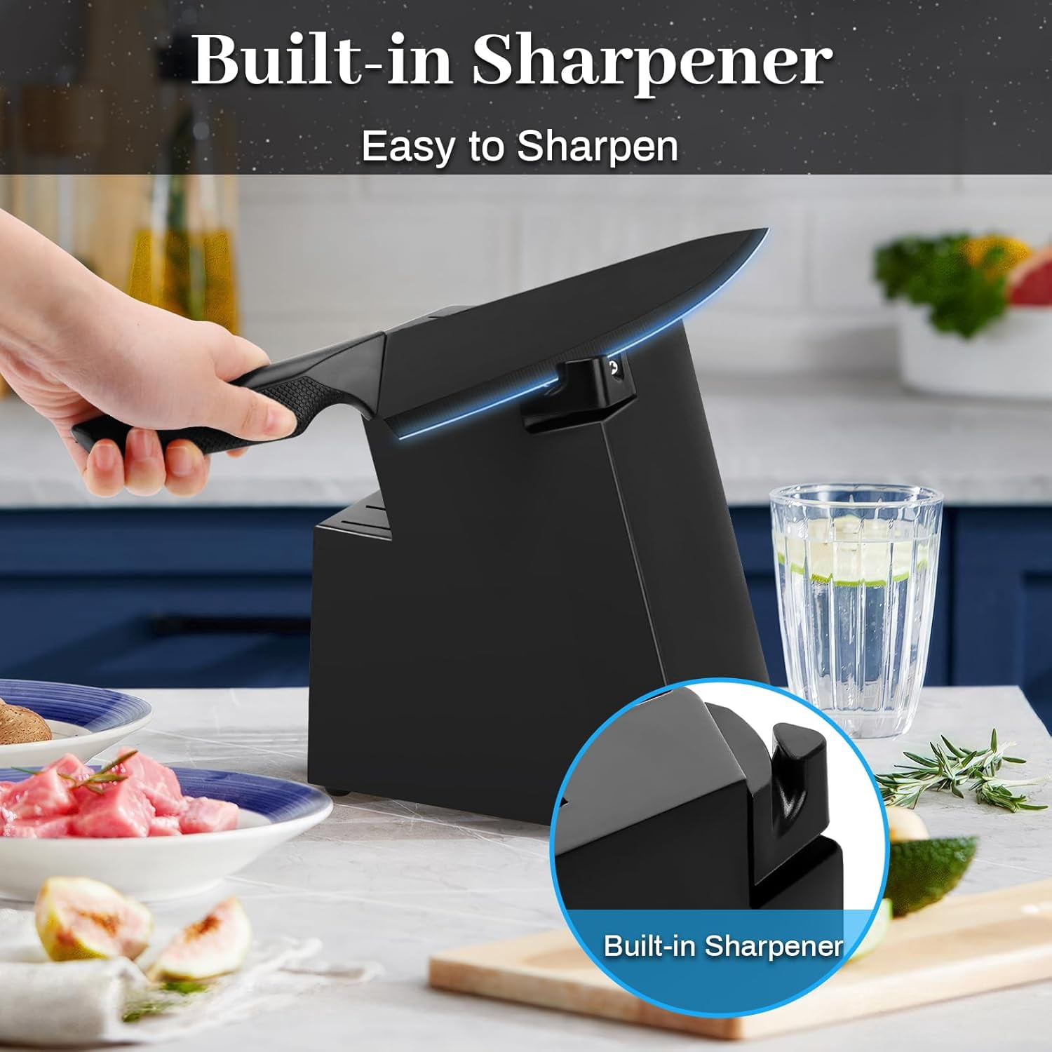 18-Piece Black Kitchen Knife Set with Holder, Professional Chef Knife Set Non-Stick Heat Resistant Silicone Utensils Wooden Handle for Cooking