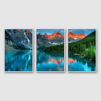IDEA4WALL Framed Wall Art Print Set Norwegian Mountain & Forest at Sunset Nature Wilderness Photography Realism Rustic Scenic Colorful Ultra for Living Room, Bedroom, Office - 24"x36"x3 White