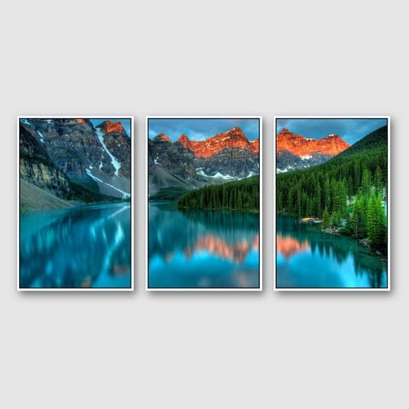 IDEA4WALL Framed Wall Art Print Set Norwegian Mountain & Forest at Sunset Nature Wilderness Photography Realism Rustic Scenic Colorful Ultra for Living Room, Bedroom, Office - 16"x24"x3 White