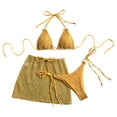 thumbnail image 4 of GEWSEY Women's 3 Piece Swimsuits Halter Triangle Crochet Bikini Sets with Cover Up Skirt (Gold, M), 4 of 9