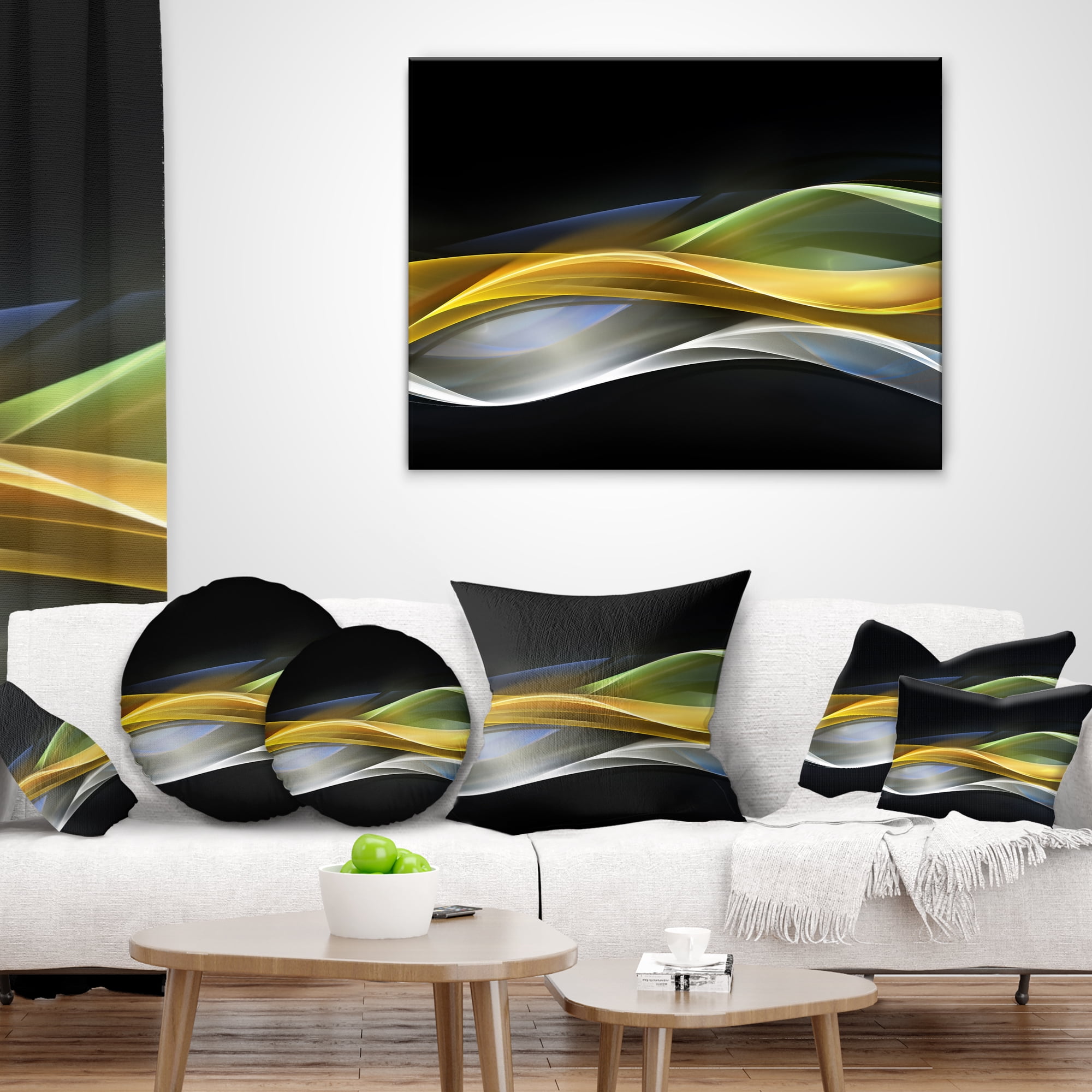 Designart Gold Silver Straight Yellow Lines - Abstract Throw Pillow - 12x20