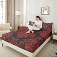 thumbnail image 4 of jejeloiu Gothic Damask Floral Bed Sheets,Tree Of Life King Sheets,Red Baroque Flower Sheet Set For Adult,Ultra Soft Home Decor,4 Pieces, 4 of 7