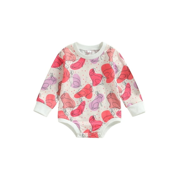 Bagilaanoe Newborn Baby Girl Boy Easter Rompers Bunny Print Long Sleeve Bodysuits 6M 12M 18M 24M Infant Casual One Piece Short Jumpsuit