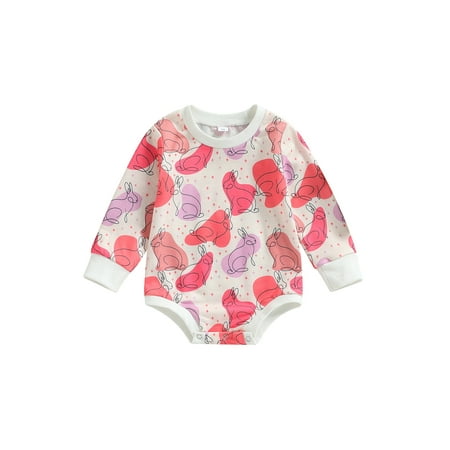 

Canrulo Infant Baby Girl Easter Clothes Floral Long Sleeve Romper Bunny Bodysuit Rabbit Jumpsuit Spring Outfits Apricot 12-18 Months
