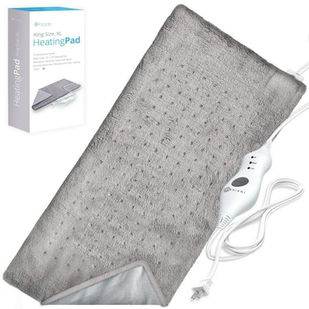 XL Heating Pad - Electric Heating Pads for Fast Back Pain Relief with Auto Shut Off and Moist / Dry Heat Therapy Option - XL Gray, 12 x 24 inches by