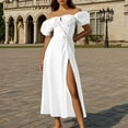 thumbnail image 2 of Trendy SMihono Corset Milkmaid Dress Puff Sleeve Midi Dresses for Women Split Dressy Casual Summer Clothes for Beachwear Vacation White L, 2 of 8