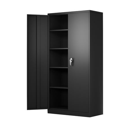 Yizosh Metal Storage Cabinet with Lock - 72" Garage Storage Cabinet with 2 Locking Doors and 4 Adjustable Shelves, Black Steel Lockable File Cabinet for Office,Home,Garage