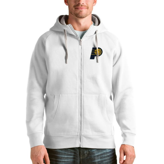 Men's Antigua White Indiana Pacers Logo Victory Full-Zip Hoodie