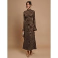thumbnail image 5 of Dark Brown Polka Dot High Neck Flare Sleeve Maxi Dress For Women, 5 of 7