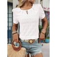 thumbnail image 4 of Womens Tops Dressy Casual Cute Hollow Embroidered Blouses Short Sleeve Shirts Summer Outfits 2025 Beige XXL, 4 of 9