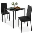 thumbnail image 3 of Best Choice Products 3-Piece Kitchen Dining Table Set w/ Glass Tabletop, 2 PU Leather Chairs - Black, 3 of 9
