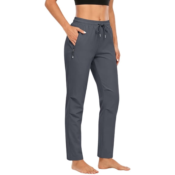VEKDONE Hiking Pants for Women Stretch Lightweight Running Athletic Pants with Zipper Pockets Summer Drawstring Straight Leg Ankle Pants Dark Gray M