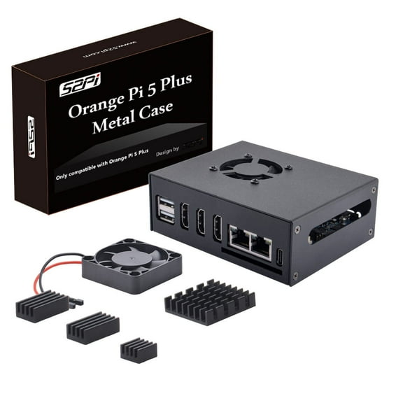 52Pi Orange Pi 5 Plus Case with Cooling Fan, Metal Case with Fan Heatsinks Compatible with Orange Pi 5 Plus 4GB/8GB/16GB