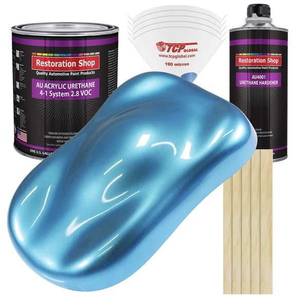 Restoration Shop - Electric Blue Metallic Acrylic Urethane Auto Paint - Complete Gallon Paint Kit - Professional Single Stage High Gloss Automotive, Car, Truck Coating, 4:1 Mix Ratio, 2.8 VOC