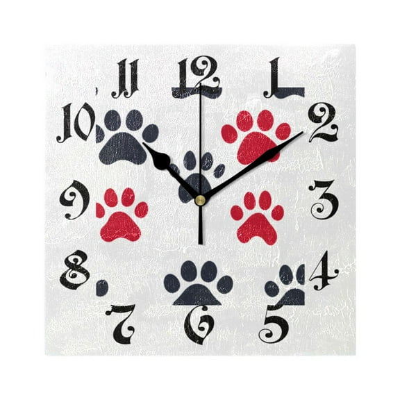 joogoo White Dog Print Wall Clock Square Silent Non-Ticking Battery Operated 7.78"