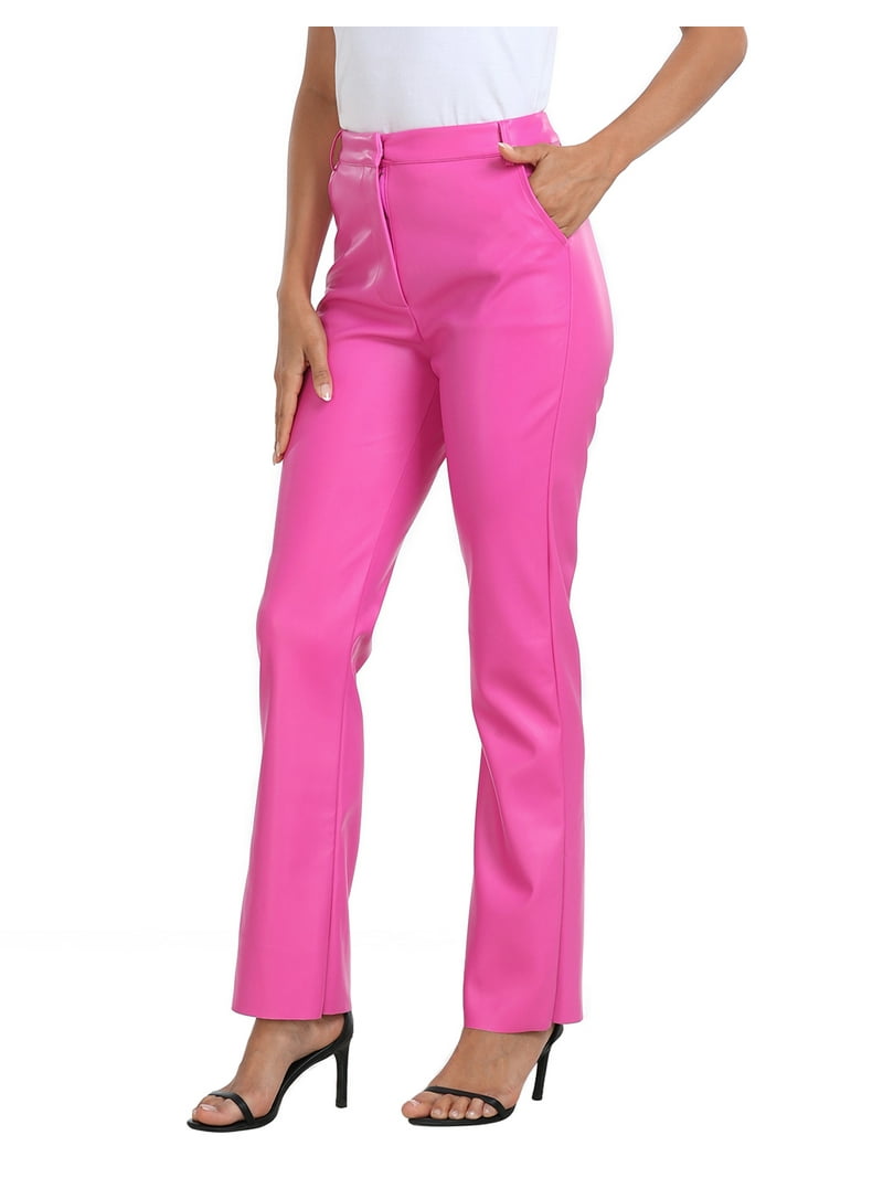 HDE Women's Faux Leather Pants High Waisted Trousers with Pockets