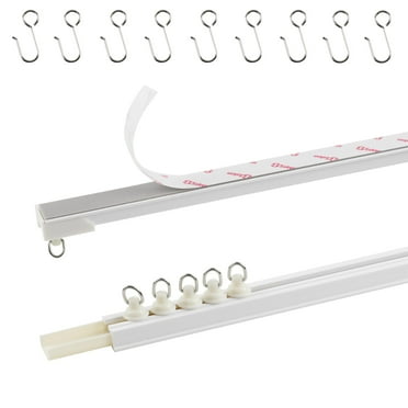 Self Adhesive Curtain Track for Ceiling or Wall Mount 64 Inch 5.3 FT, No Drill PVC Room Divider with Hangers, Sturdy Soken Tape, Silver