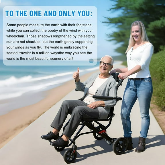 Manual Wheelchair, Lightweight Foldable Transport Wheelchair, Adults Elderly Transport Chair, Travel Wheelchair with Support 220lbs, Hand Push Mobility Scooter with Pull Bar Lorelo