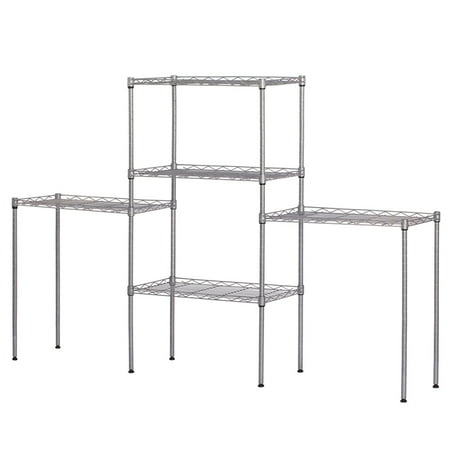 Floor Standing Vanity Unit - Heavy Duty Shelf Adjustable Shelves Unit Changeable Assembly Floor Standing Carbon Steel Storage Rack Silver