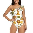 thumbnail image 2 of Picia Tiger Lion Pattern Women's One Piece Swimsuits,One Shoulder Swimwear Asymmetric ,Ruffle Monokinis Bathing Suits,High Waisted Flattering Bathing Suits-Medium, 2 of 8