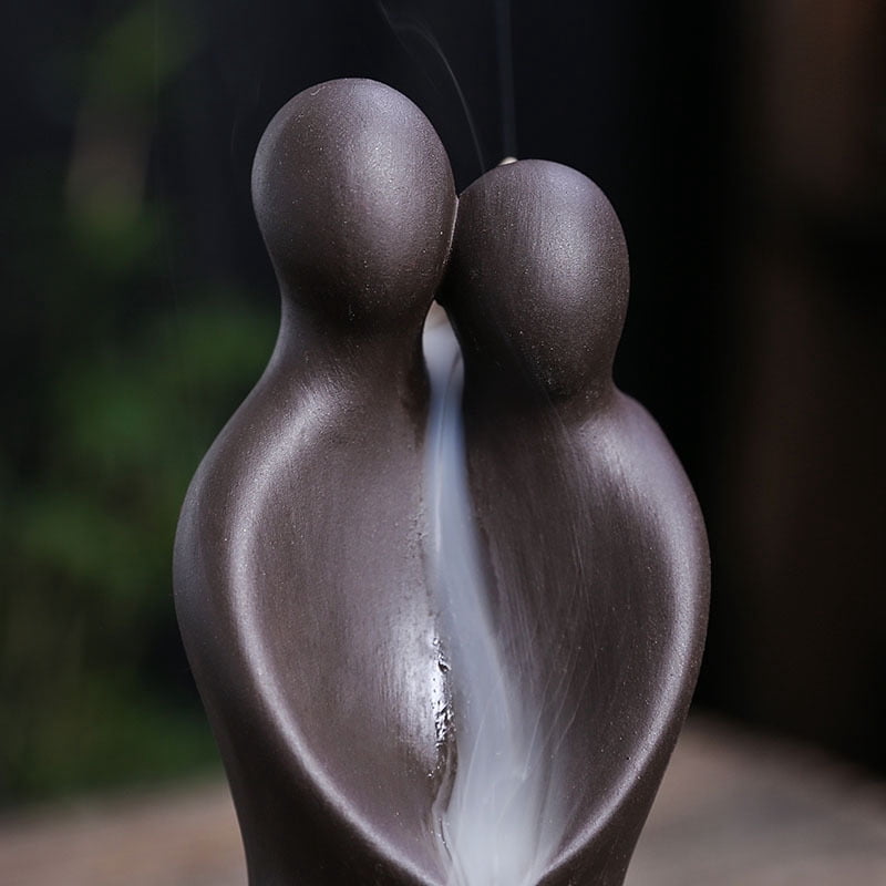 Creative Love Couple Backflow Incense Burner,Purple Sand Incense Waterfall Smoke Incense Holder Home Decor Ornaments