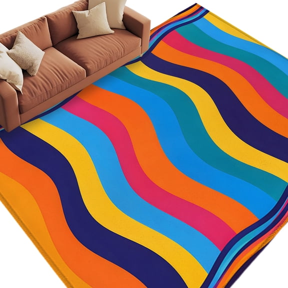 Modern Abstract Area Rug 5x7 Washable Rug Non Slip Bohemia Wave Stripes Fluid Simple Colorful Large Area Rug Soft Stainresistant Indoor Floor Carpet for Living Room Bedroom Home Office Dining Room