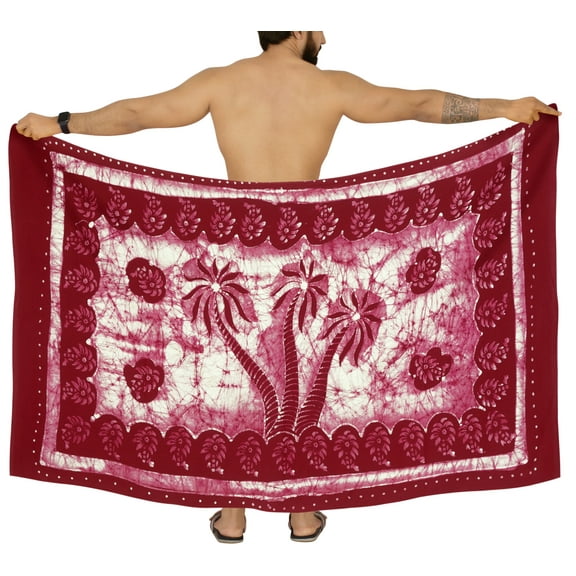 HAPPY BAY Men's Pareo Bath Trunk Swimming Dashiki Sarong Beach Wrap One Size Barn, Palm Tree Summer Vacation Party