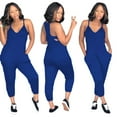 thumbnail image 2 of HXWCHs Romper Jumpsuits for Women, Women's V Neck Sleeveless Solid Camisole Jumpsuit Casual Romper with Pockets Comfortable Jogger Style Wear XXL Blue, 2 of 8
