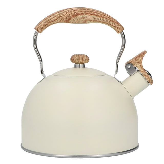 Hervidor de agua silbante de acero inoxidable de 2,5 l con mango ergonómico, color beige