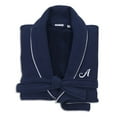 thumbnail image 3 of Authentic Hotel and Spa  Navy Blue Unisex Turkish Cotton Waffle Weave Terry Bath Robe with White Script Monogram T L/XL, 3 of 5