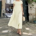 thumbnail image 5 of TSADFHJI Jupes pour Femmes Longueur Courte Hiver Robe d'Été Décontractée Unie Manches Courtes Ample Coton Lin S Kaki, 5 of 5
