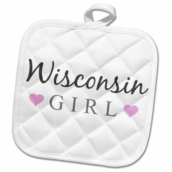 3dRose, Wisconsin Girl - home state pride - USA - United States of America - text and cute girly pink hearts, 8x8 Potholder
