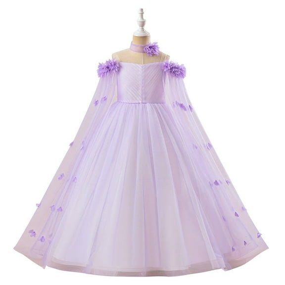 Mqatz Teen Girls Long Evening Party Dress Kids 2pcs Flower Fluffy Dresses Girl Vintage Birthday Gown Formal Clothes