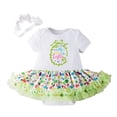 thumbnail image 2 of CUZIBR Toddler Girls Baby Easter Skirt Sets Bunny Print Ruffled Sleeveless Crewneck Letter Print Romper Rainbow Gradient Tutu Skirt With Headband Cute Stylish Cozy Outfit,White2,12-24 Months, 2 of 7