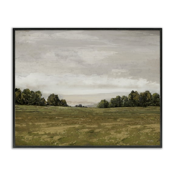 Stupell Industries Distant Trees Grassland Landscape Painting Black Framed Art Print Wall Art, 14 x 11