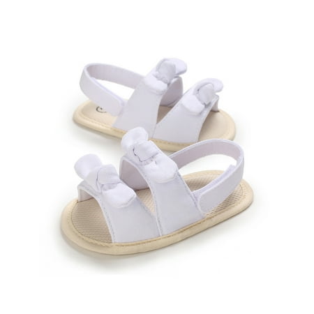 

Ritualay Infant Flat Sandal First Walkers Sandals Bowknot Crib Shoes Non-Slip Casual Flats Summer Walking Magic Tape Soft Shoe White 18-24 months