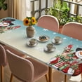 thumbnail image 3 of Teal Christmas Snowman Table Cloths for 8 Foot Rectangle Tables, Xmas Botanical Birds Snowflake Patio Waterproof Elastic Fitted Tablecloths, Washable Rectangular Table Cover for Camping, 3 of 8