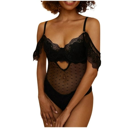 

Lingerie for Women Naughty Bodysuit Lingerie Set Lace Black M
